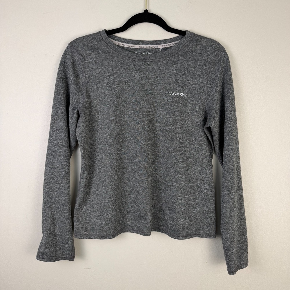 Calvin Klein Swimwear Top Womens M Gray Heather Long Sleeve Crewneck UPF‎ 40+
